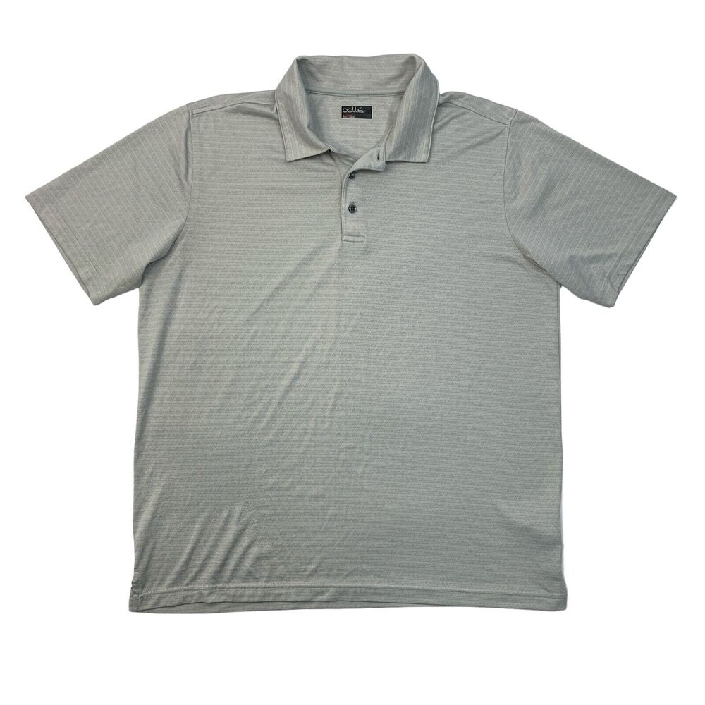 Bolle Polo Shirt Mens XL Extra Large Grey Striped Short Sleeve Performance Golf